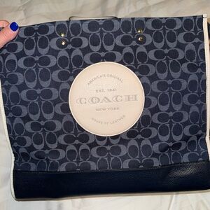 Coach Large Navy Denim Signature Tote Purse Handbag